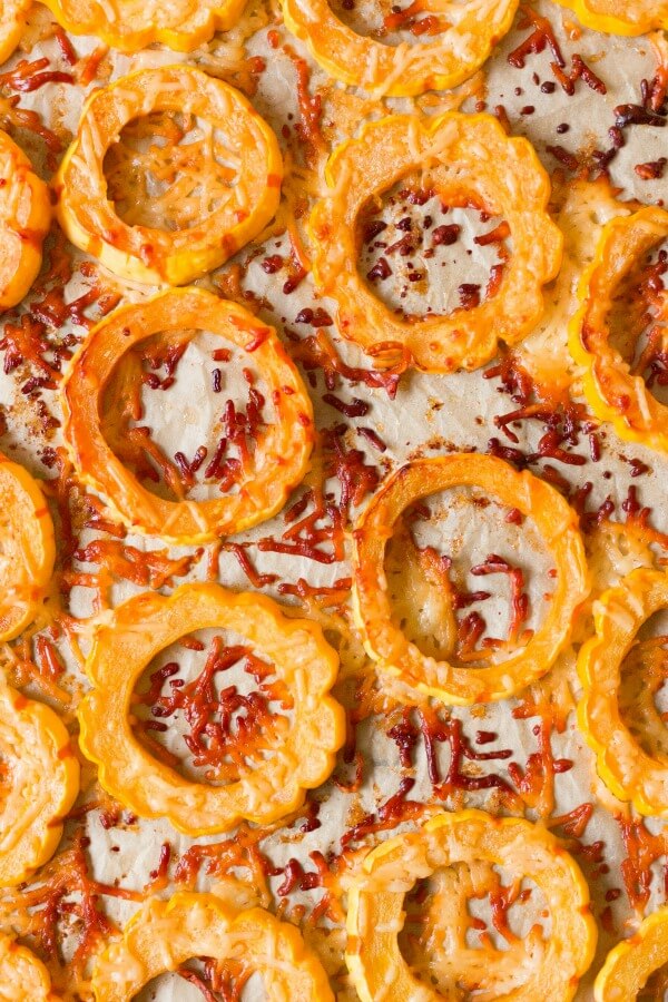 Roasted Delicata squash with crispy parmesan.