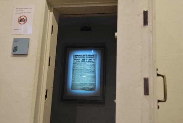 A copy of the 1916 Proclamation at the Jackie Clarke Collection. It is stored inside an old bank vault.