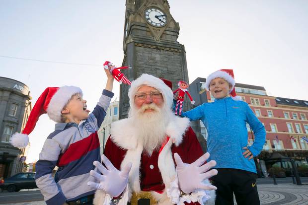 Pictured with Santa in Waterford City were brothers Isaac (9) and Evan (6) Sullivan. Winterval features over 60 free and ticketed events across Waterford city. Picture: Patrick Browne