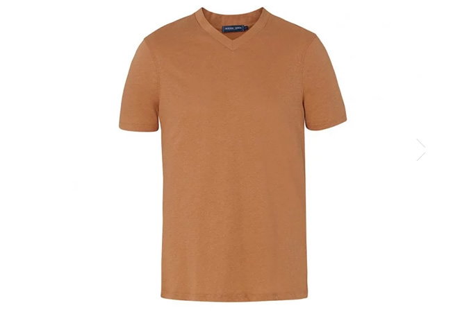 LINEN T-SHIRT V NECK SHORT SLEEVE FADED CHESTNUT