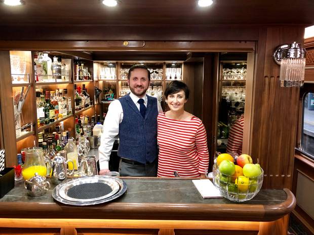 Gemma at the Belmond Grand Hibernian’s on-board bar with Dona