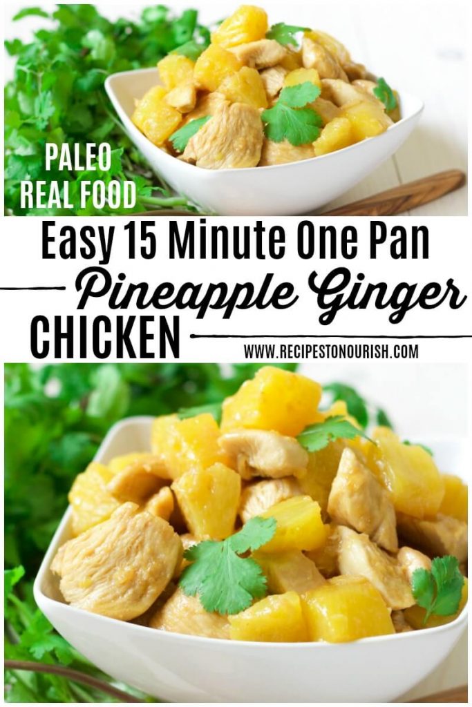 Bowl of pineapple chicken with fresh cilantro.