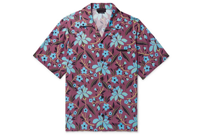 PRADA Camp-Collar Printed Satin Shirt