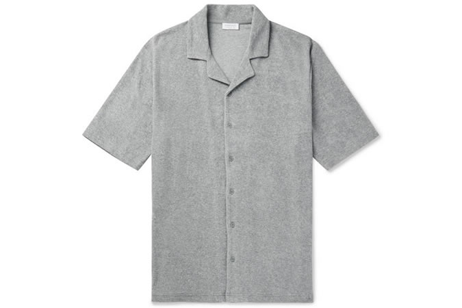 SUNSPEL Camp-Collar Mélange Cotton-Terry Shirt