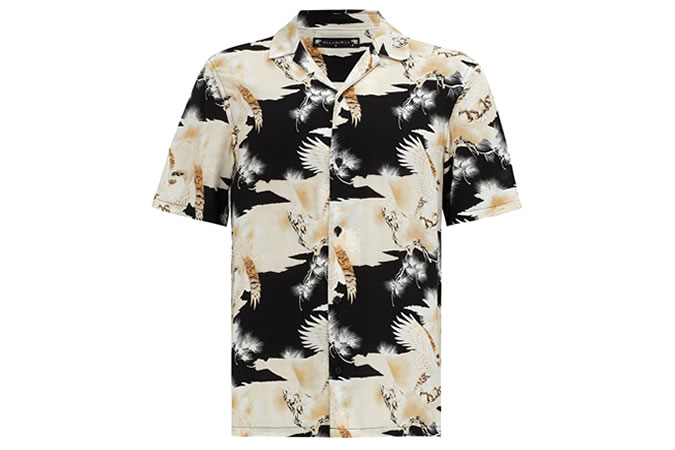 AllSaints Talon Eagle Print Short Sleeve Shirt, Jet Black