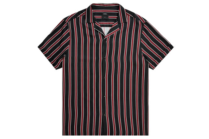 Burgundy Black Short Sleeve Viscose Stripe Shirt