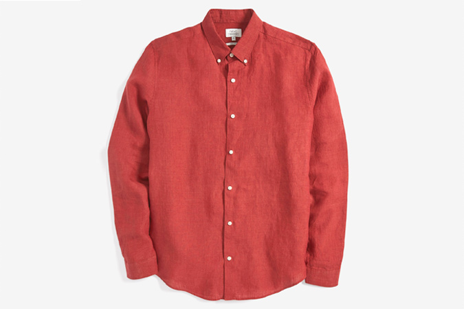 Next Rust Regular Fit Linen Long Sleeve Shirt