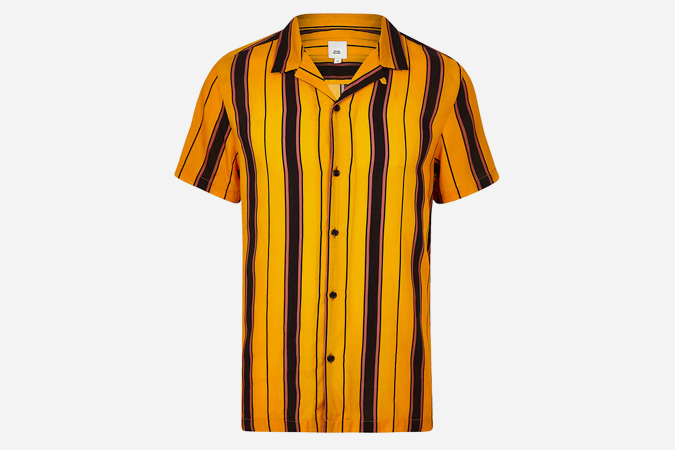 Yellow stripe short sleeve revere shirt