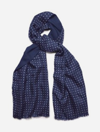 Navy Spot Printed Silk Scarf