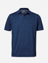 Mid Blue Merino Wool Polo Collar Short Sleeve Jumper