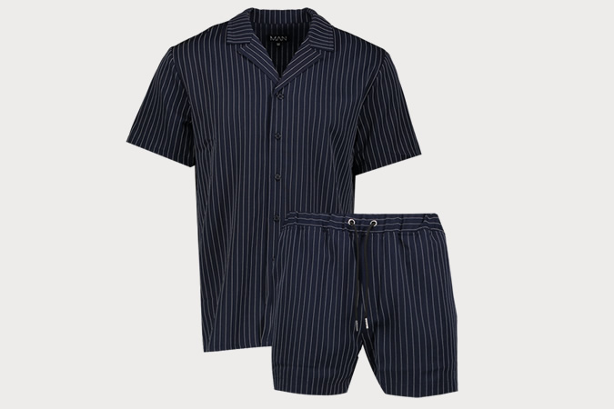 PINSTRIPE REVERE SHIRT & SHORT SET