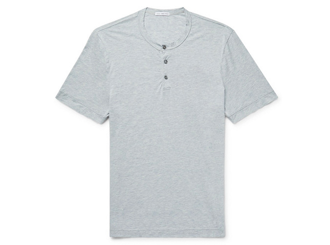 JAMES PERSE Mélange Cotton And Cashmere-Blend Jersey Henley T-Shirt