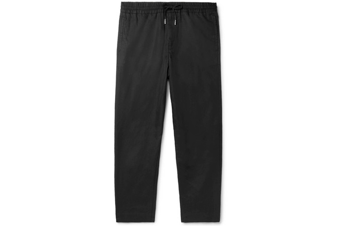 MR P. Black Slim-Fit Tapered Linen And Cotton-Blend Drawstring Trousers