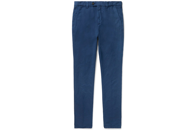 BRUNELLO CUCINELLI Navy Tapered Linen And Cotton-Blend Trousers