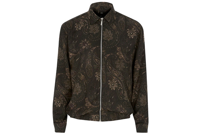 Black paisley long sleeve zip overshirt