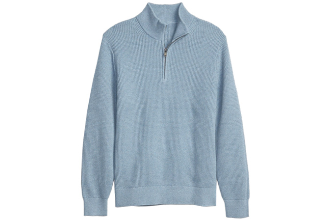 Waffle Stitch Quarter-Zip Mockneck Sweater