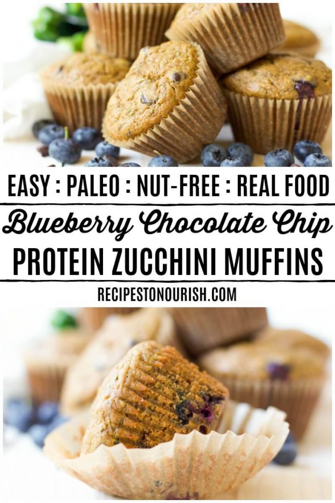 Muffins with blueberries, chocolate chips and fresh zucchini.