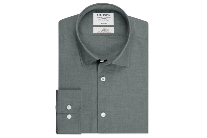 Albini Mill Herringbone Slim Fit Grey Single Cuff Shirt