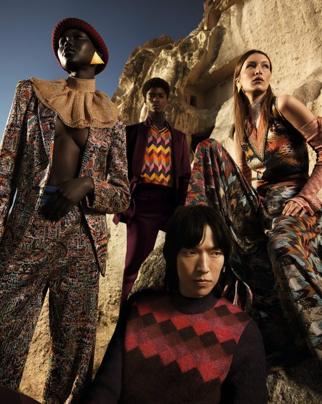 Adut Akech, Alton Mason, Dong Su Moon and Bella Hadid for Missoni Fall 2019.