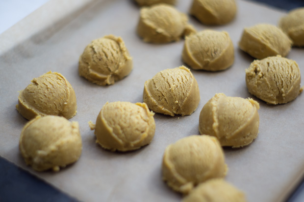 Snickerdoodle dough on a baking sheet