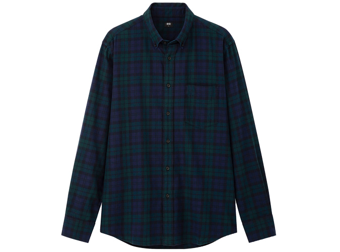 Uniqlo MEN FLANNEL REGULAR FIT CHECKED SHIRT BUTTON-DOWN COLLAR