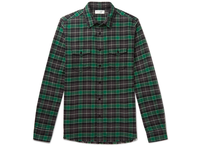 SAINT LAURENT Distressed Checked Cotton-Flannel Shirt