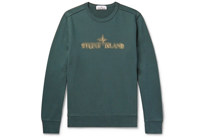 STONE ISLAND Garment-Dyed Logo-Embroidered Loopback Cotton-Jersey Sweatshirt