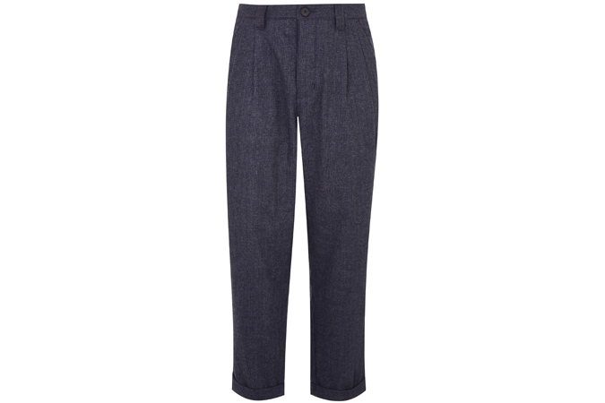 HCFG by Hannah Gibbins - Navy Textured Pleated Wool Blend Straight Leg Trousers