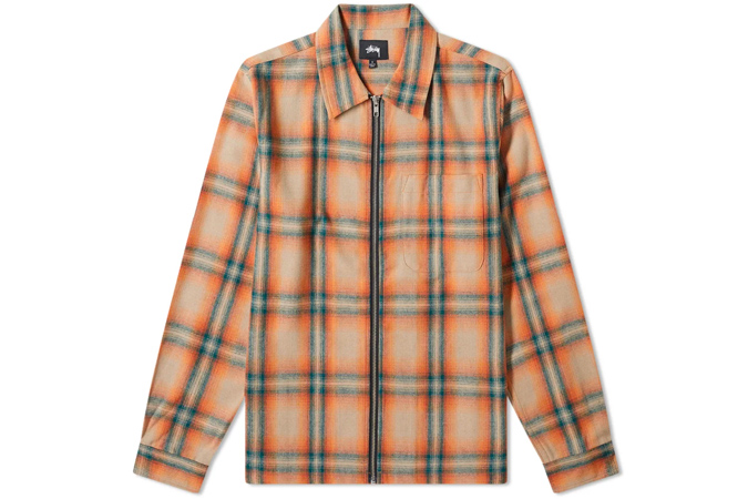 STUSSY GUNN PLAID ZIP UP SHIRT