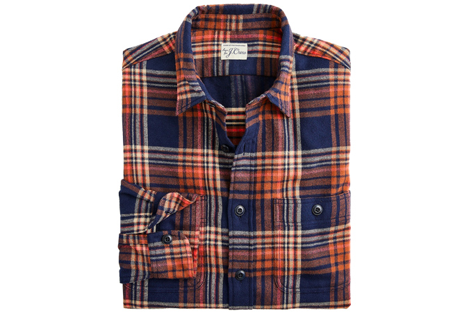 Slim midweight flannel shirt in orange plaid