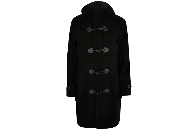 Black longline duffle coat