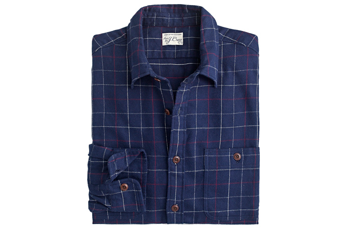 Midweight flannel shirt in navy heather plaid