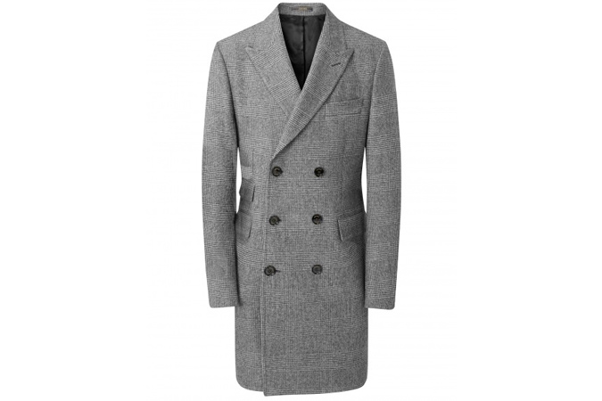 PURE WOOL GREY GLEN CHECK DOUBLE BREASTED COAT