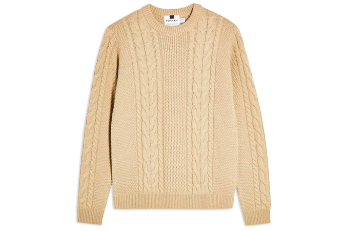 Stone Cable Knit Jumper With Wool