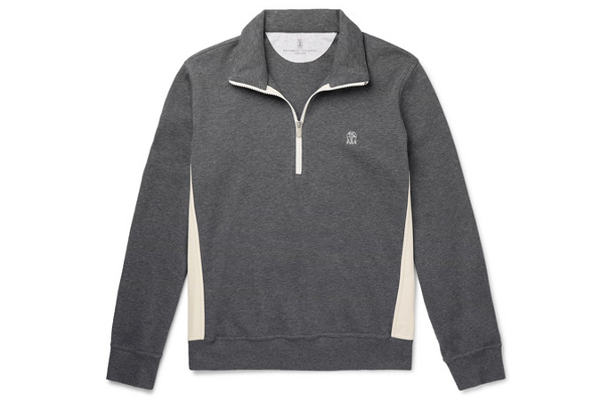 BRUNELLO CUCINELLI Nylon-Trimmed Cotton-Blend Jersey Half-Zip Sweatshirt