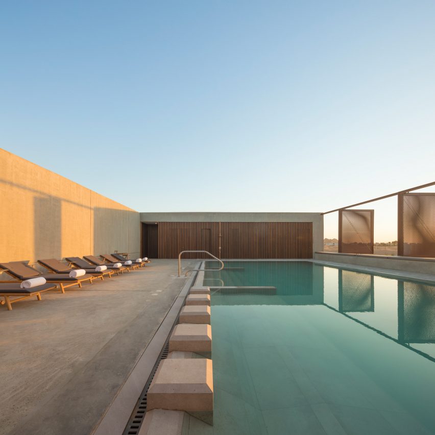 Dezeen's top 10 hotels of 2019: Al Faya Lodge by Anarchitect, photography by Fernando Guerra