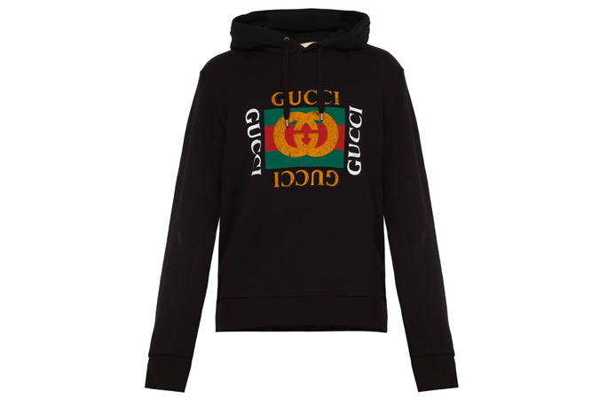 GUCCI Fake logo-print cotton-jersey hooded sweatshirt