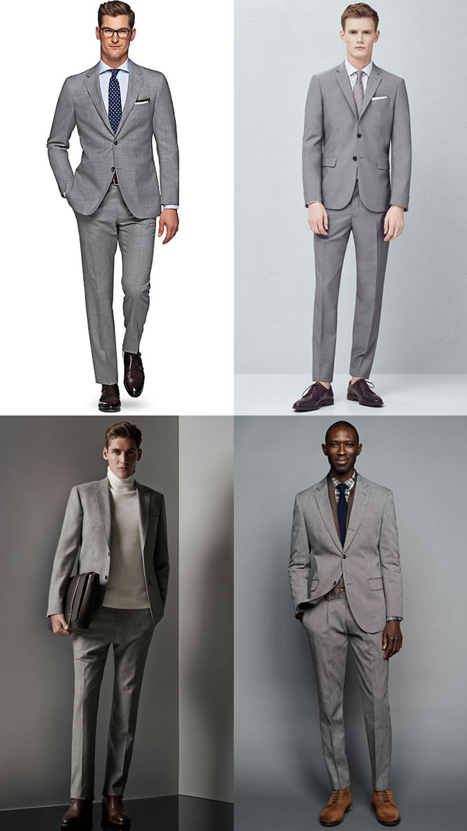 Men's Plain Grey Two-Button Suit Outfit Inspiration Lookbook