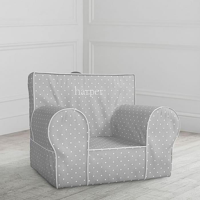 gray anywhere chair with the name Harper