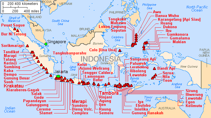 Map indonesia volcanoes