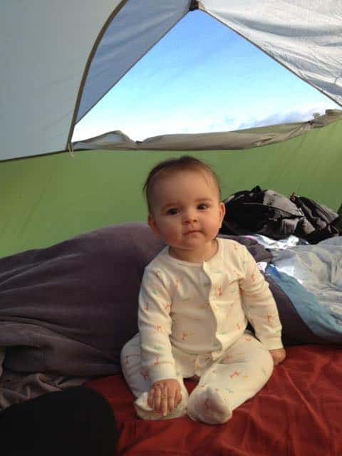 baby about to go to sleep in a tent