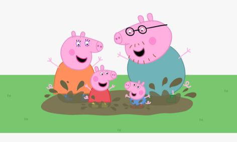 Peppa pig and her family playing in mud