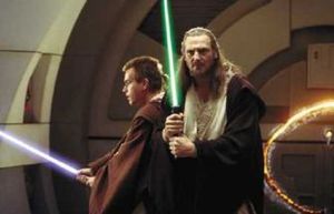 Jedi knights holding lightsabers